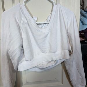 Altar'd State White Cropped V-Neck Long Sleeve Top